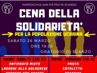 Sabato 26 marzo cena di solidarietà per la popolazione ucraina